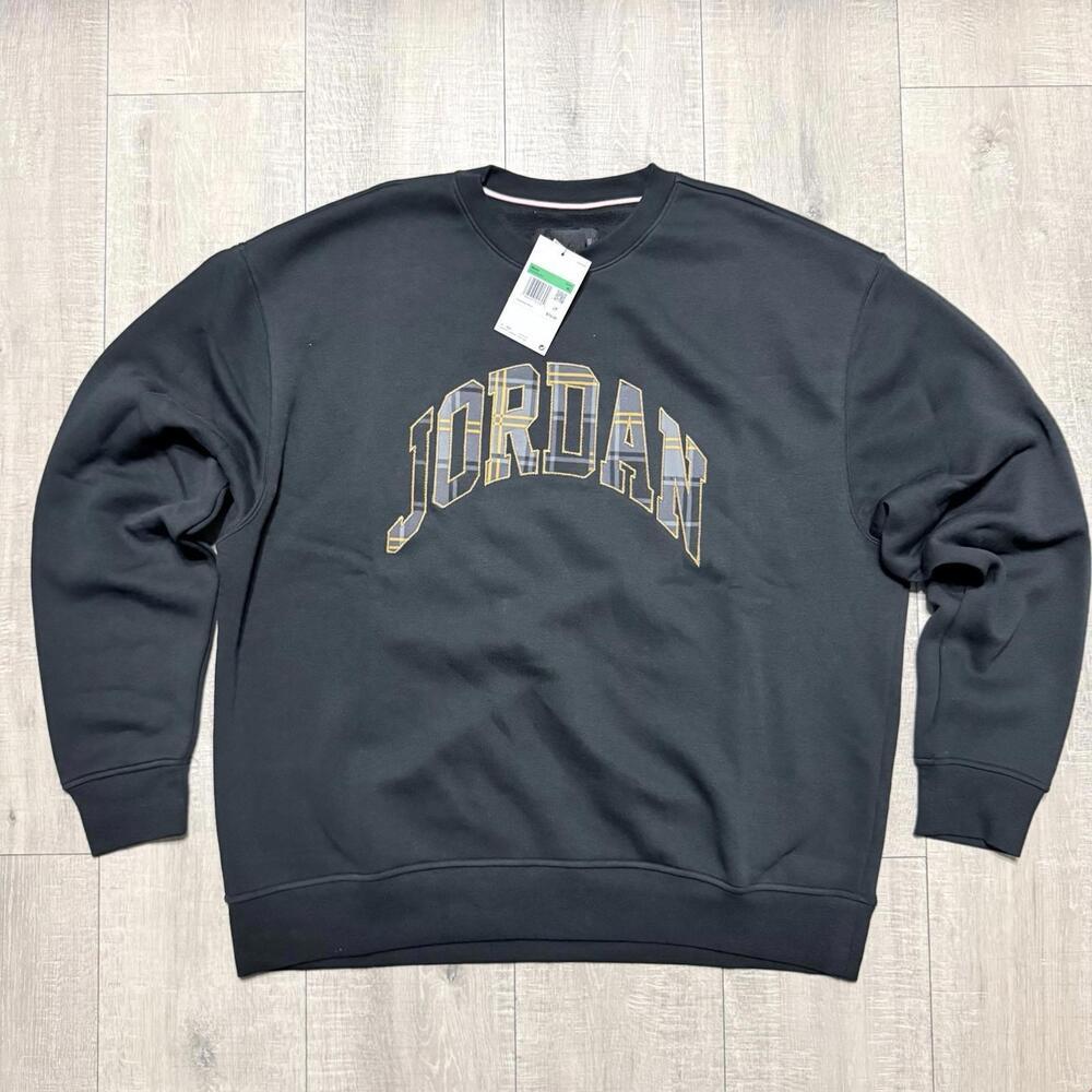 Nike Air Jordan Essential 85 Crest Plaid Fleece Sweatshirt DV1574-011 Size XL